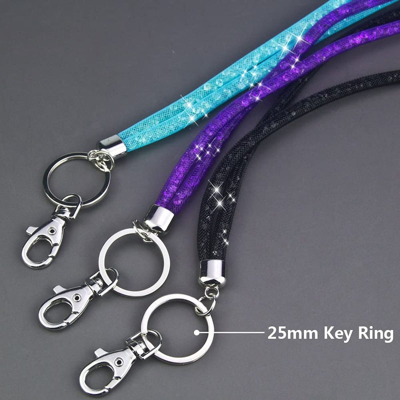 Ascrafter 3 Pack Lanyards for ID Badge Holder  Bling Necklace Lanyards for Women  Lanyard Clip for Holder ID Card & Keys(Black+LightBlue+Purple) - Image 5